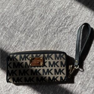 Michael Kors Tan and Black Logo Wristlet